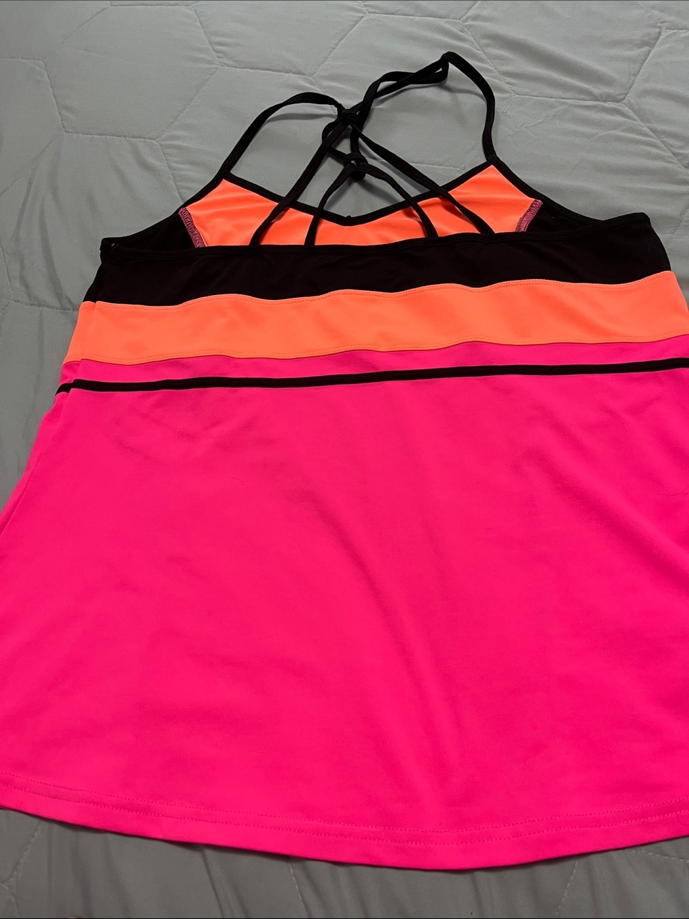 Livi Active Neon Coral, Hot Pink & Black Strappy Athletic Tank - Picture 2 of 3